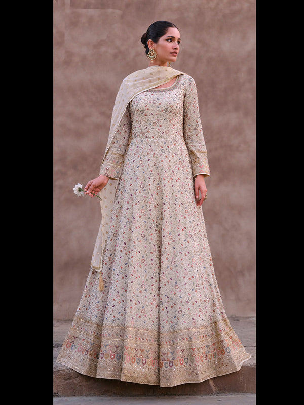 Off White Heavy Real Georgette Anarkali Dress 193469