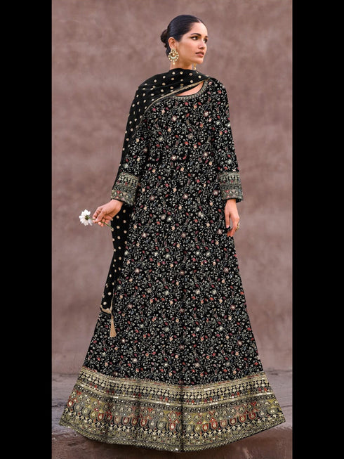 Black Heavy Real Georgette Anarkali Dress 193470