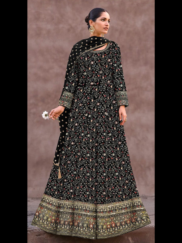 Black Heavy Real Georgette Anarkali Dress 193470