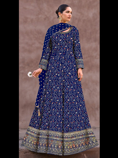 Navy Blue Heavy Real Georgette Anarkali Dress 193471