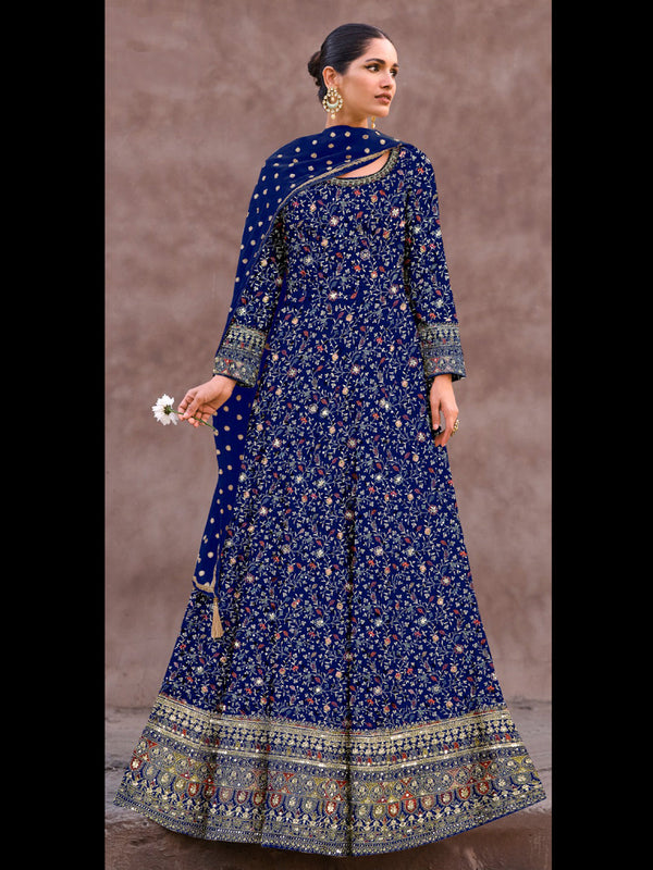 Navy Blue Heavy Real Georgette Anarkali Dress 193471
