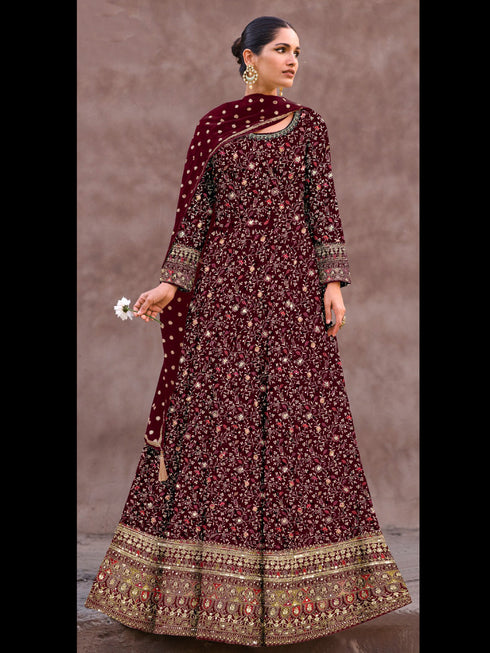 Maroon Heavy Real Georgette Anarkali Dress 193472