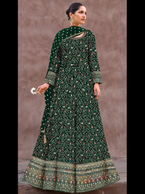 Green Heavy Real Georgette Anarkali Dress 193473