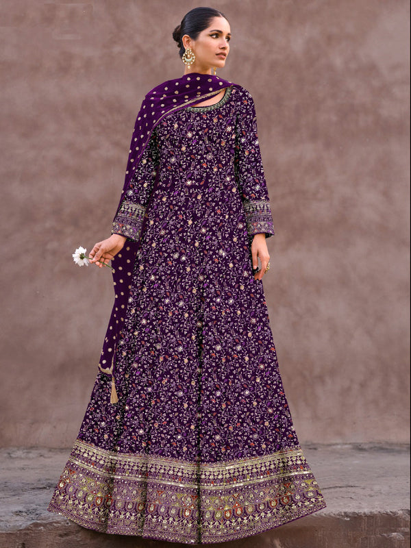 Purple Heavy Real Georgette Anarkali Dress 193474