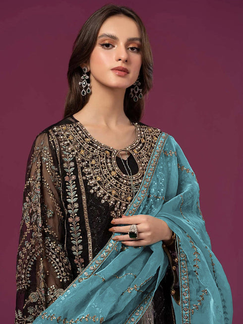 Black Heavy Fox Georgette Palazzo Suit 193475 Closure View