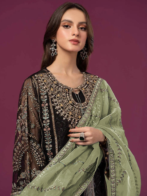 Black Heavy Fox Georgette Palazzo Suit 193476 Closure View