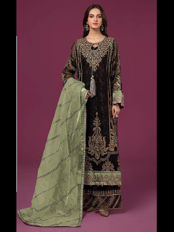 Black Heavy Fox Georgette Palazzo Suit 193476