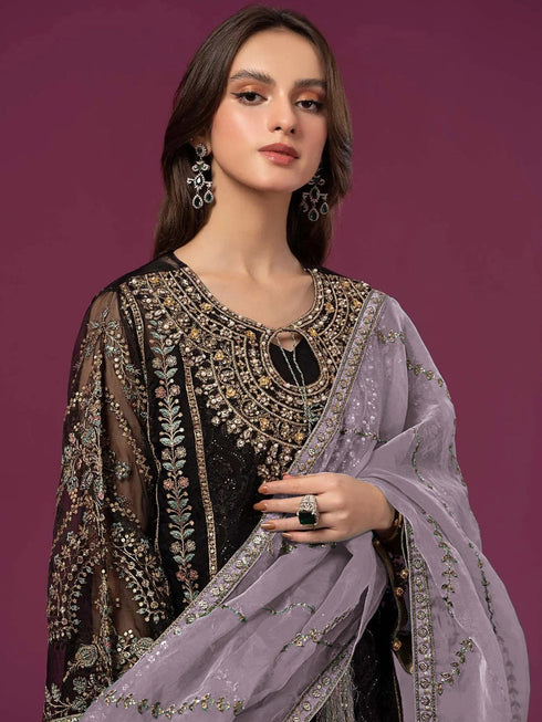 Black Heavy Fox Georgette Palazzo Suit 193478 Closure View