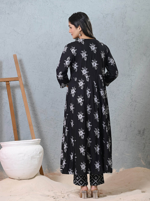Black Rayon Cotton Anarkali Dress 193479 Back View