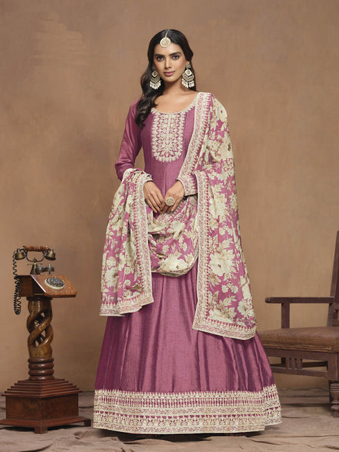 Mauve Art Silk Anarkali Dress 193480 Closure View
