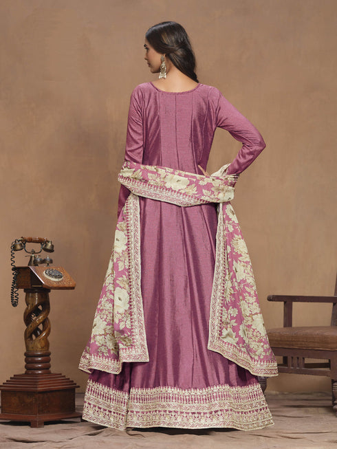 Mauve Art Silk Anarkali Dress 193480 Back View
