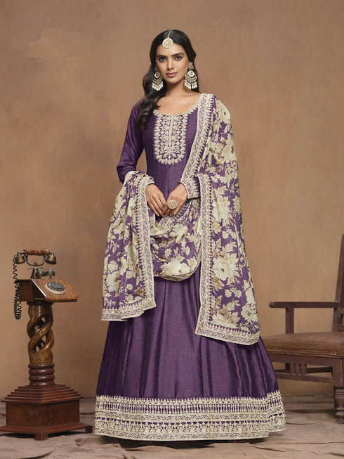 Purple Art Silk Anarkali Dress 193481 Closure View