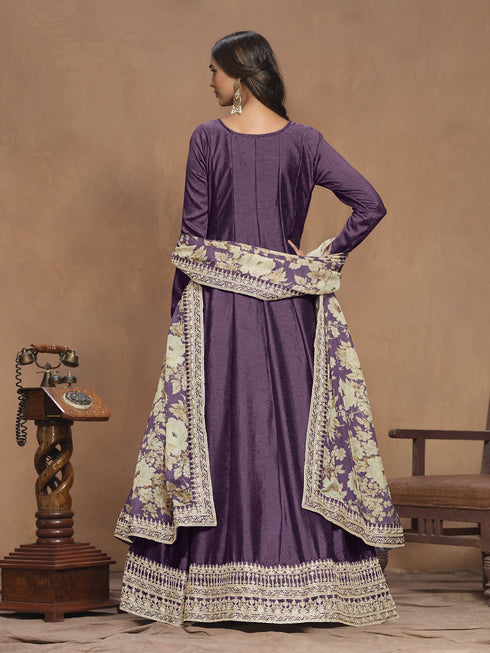 Purple Art Silk Anarkali Dress 193481 Back View