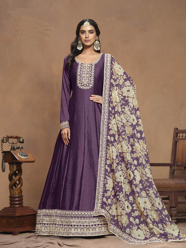 Purple Art Silk Anarkali Dress 193481