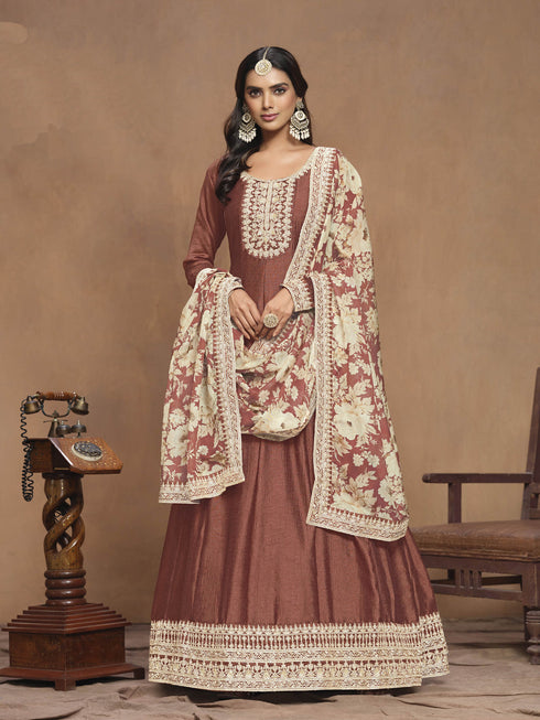 Brown Art Silk Anarkali Dress 193483 Closure View