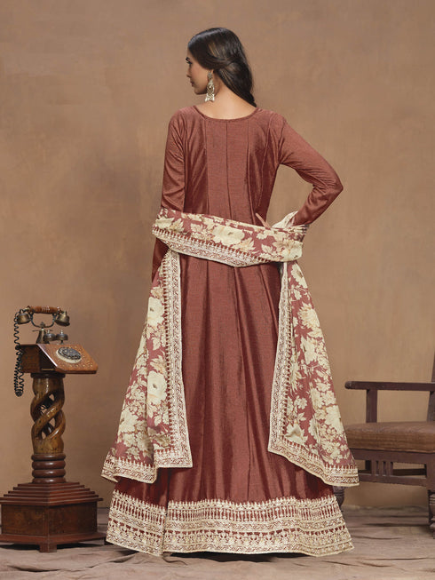 Brown Art Silk Anarkali Dress 193483 Back View