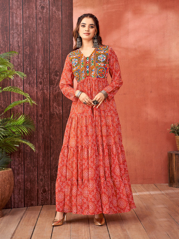 Maroon Navratri Special Heavy Readymade Faux Blooming Georgette Gown Collection