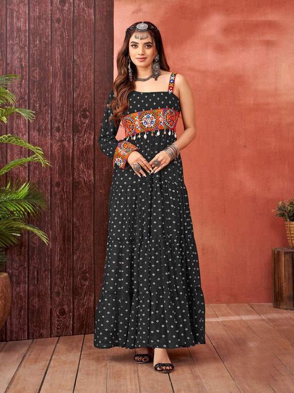 Black Navratri Special Heavy Readymade Faux Blooming Georgette Gown Collection