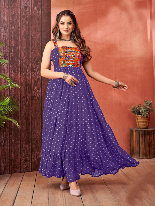 Purple Navratri Special Heavy Readymade Faux Blooming Georgette Gown Collection