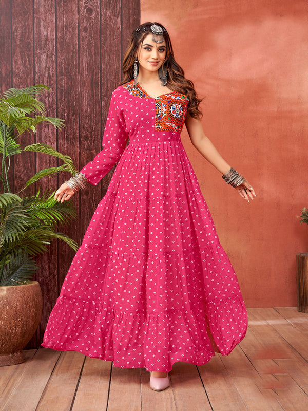 Pink Navratri Special Heavy Readymade Faux Blooming Georgette Gown Collection
