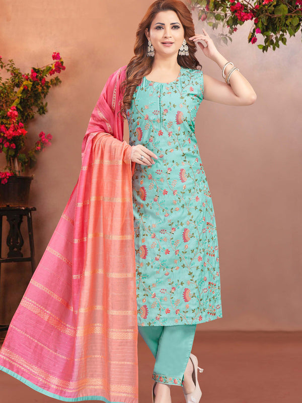 Aqua Blue Soft Silk Pant Suit 193498