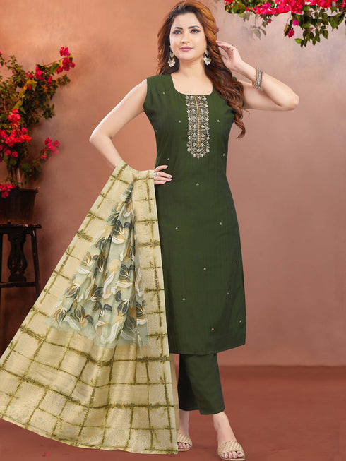 Mehendi Green Modal Silk Pant Suit 193502