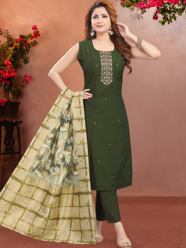 Mehendi Green Modal Silk Pant Suit 193502