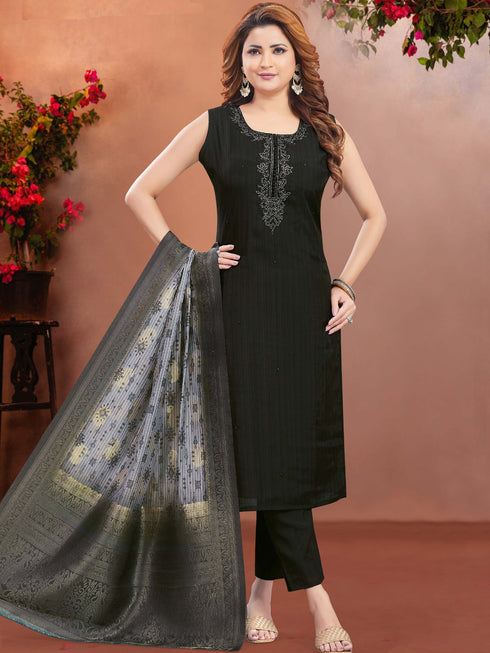 Black Modal Silk Pant Suit 193505