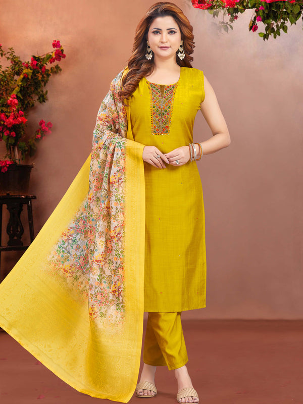 Yellow Modal Silk Pant Suit 193507