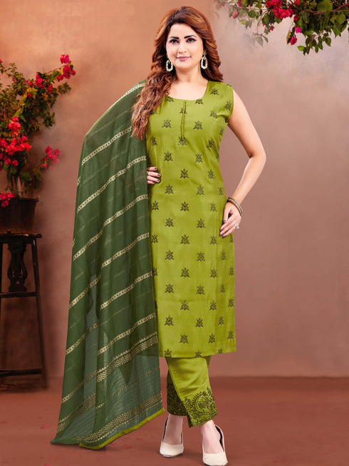 Mehendi Green Soft Silk Pant Suit 193513