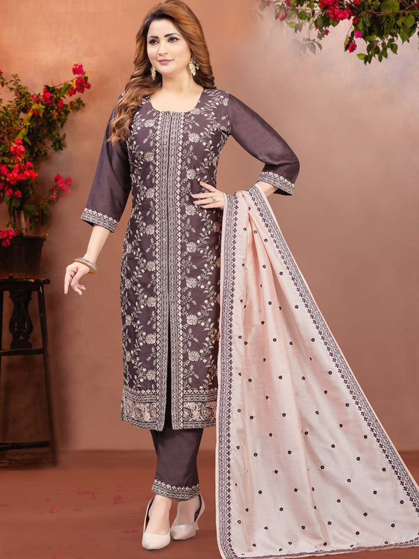 Mauve Vichitra Silk Pant Suit 193514