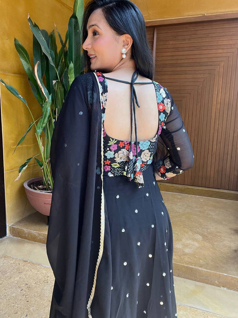 Black Fox Georgette Anarkali Dress 193537 Back View