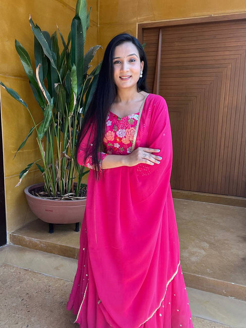 Rani Pink Fox Georgette Anarkali Dress 193538 Back View