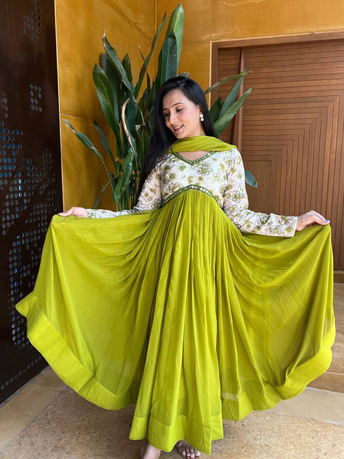 Green Fox Georgette Anarkali Dress 193539 Closure View