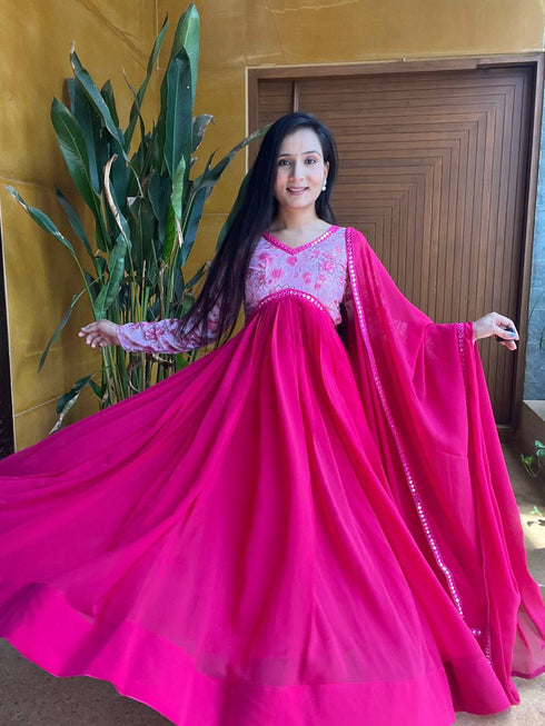 Rani Pink Fox Georgette Anarkali Dress 193540 Closure View