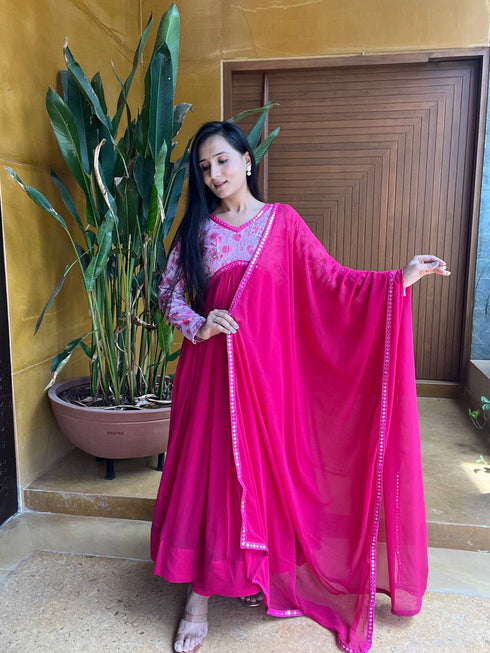 Rani Pink Fox Georgette Anarkali Dress 193540