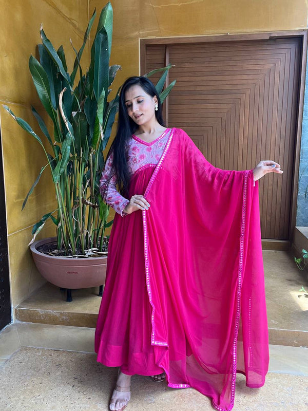 Rani Pink Fox Georgette Anarkali Dress 193540