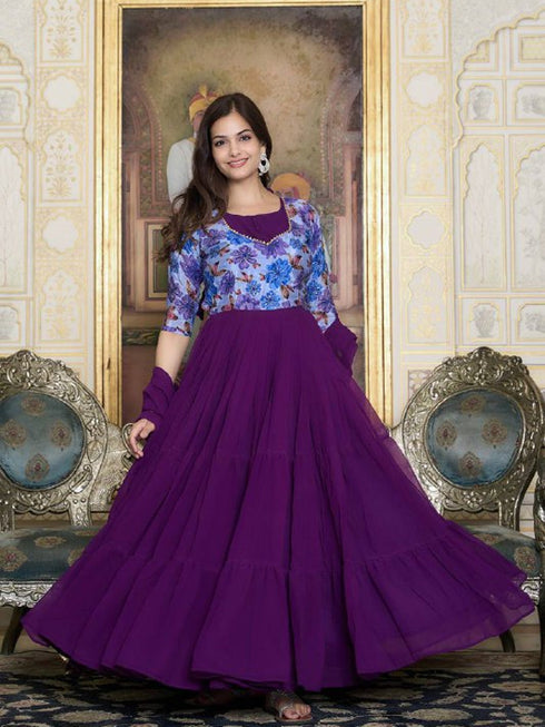 Purple Fox Georgette Anarkali Dress 193541 Closure View