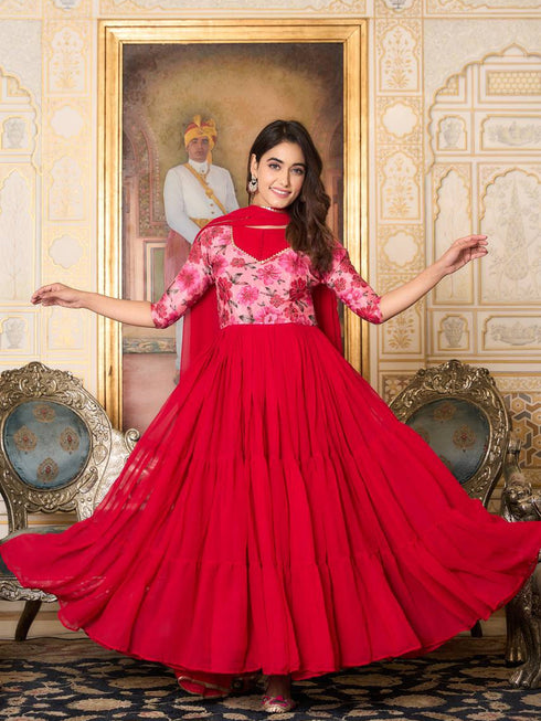 Red Fox Georgette Anarkali Dress 193542