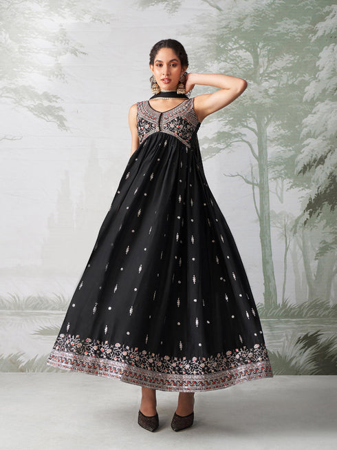 Black Rangoli Georgette Anarkali Dress 193554