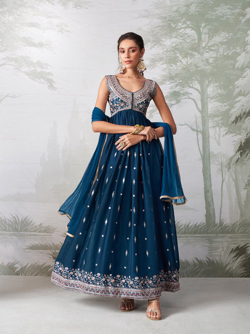 Teal Rangoli Georgette Anarkali Dress 193555