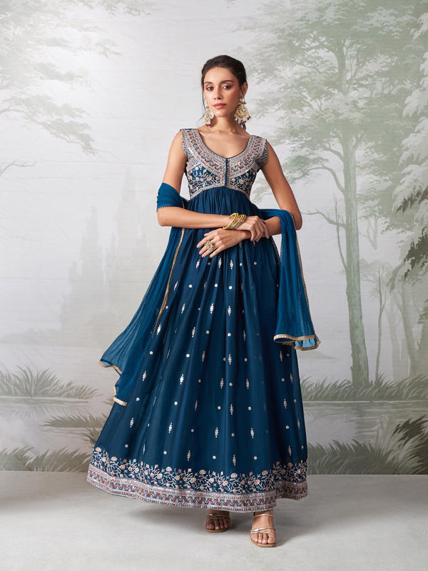 Teal Rangoli Georgette Anarkali Dress 193555