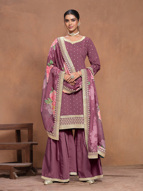 Mauve Roman Silk Palazzo Suit 193656