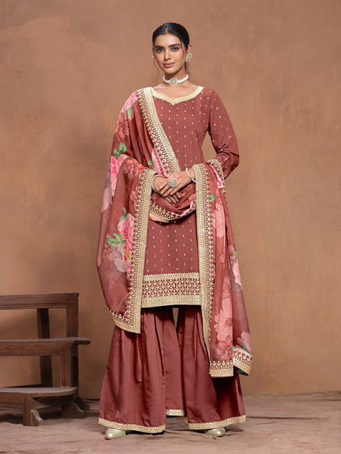 Brown Roman Silk Palazzo Suit 193659 Closure View