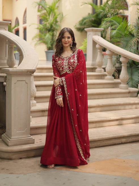 Maroon Faux Blooming Anarkali Dress 193662