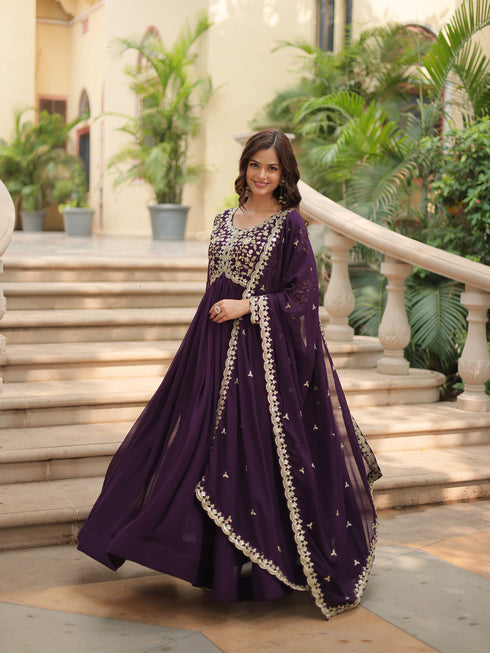 Purple Faux Blooming Anarkali Dress 193663 Closure View