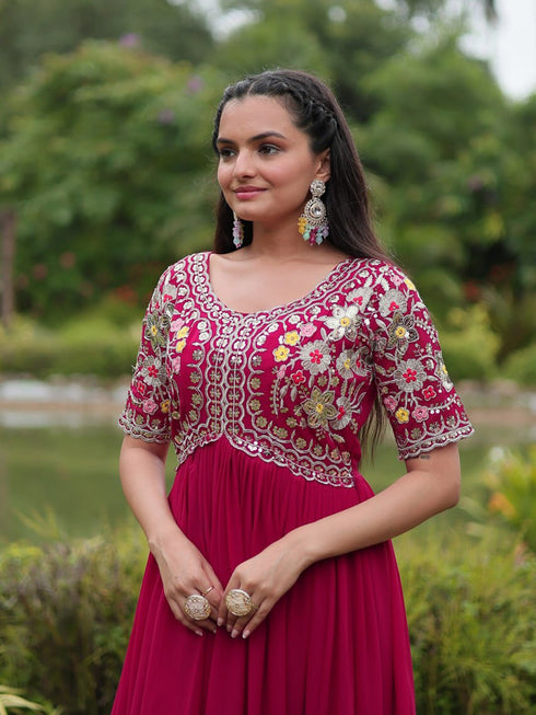 Rani Pink Faux Blooming Anarkali Dress 193665 Back View