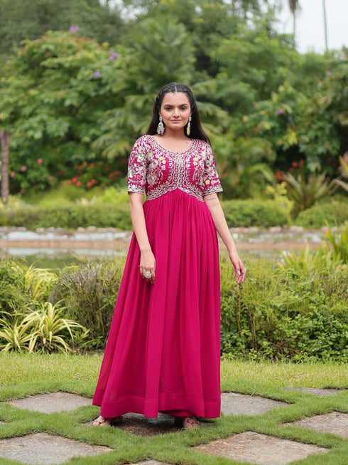 Rani Pink Faux Blooming Anarkali Dress 193665