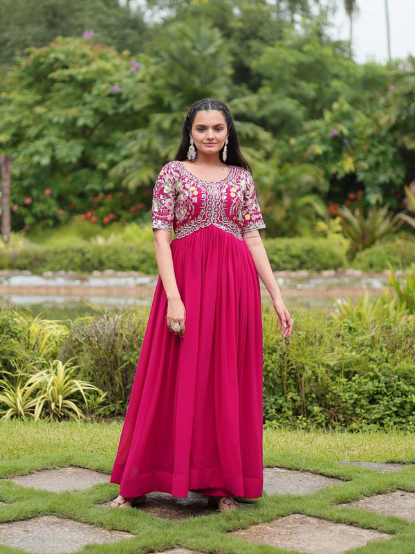Rani Pink Faux Blooming Anarkali Dress 193665