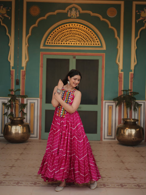 Rani Pink Chinon Anarkali Dress 193666 Closure View